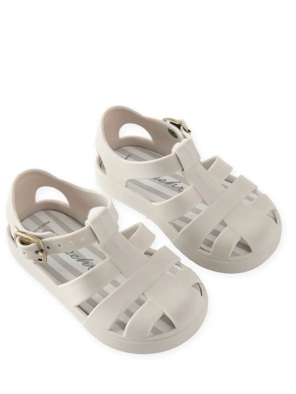 Kids White Jelly Fisherman Sandals with Gold Buckle Accent